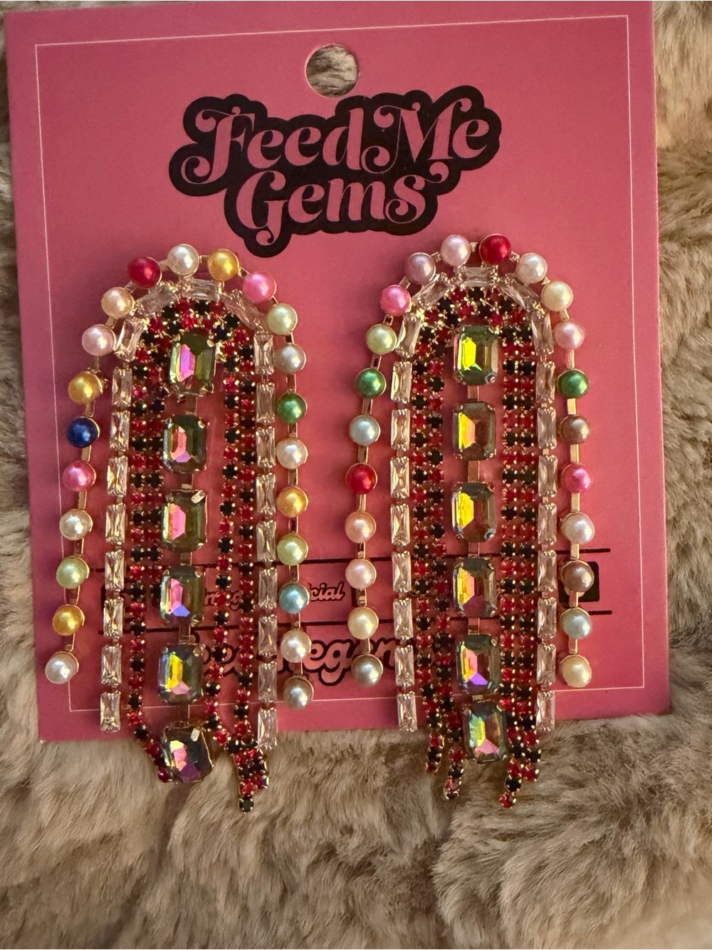 Feed me gems rainbow pearl earrings